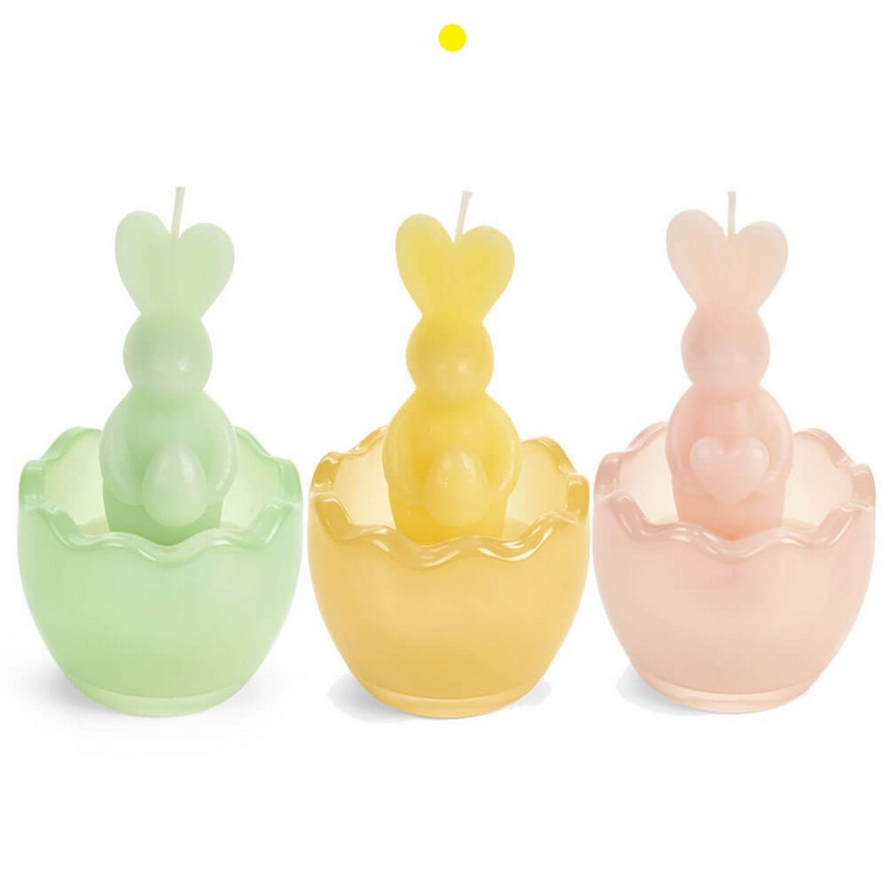 Candela coniglio di Pasqua in uovo giallo, perfetta per le tue decorazioni di Pasqua